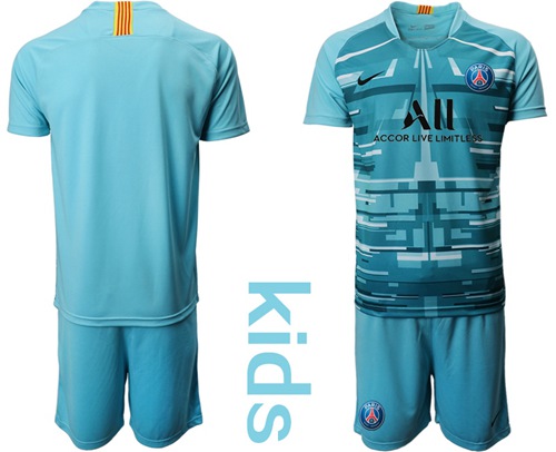 Paris Saint Germain Blank Light Blue Goalkeeper Kid Soccer Club Jersey